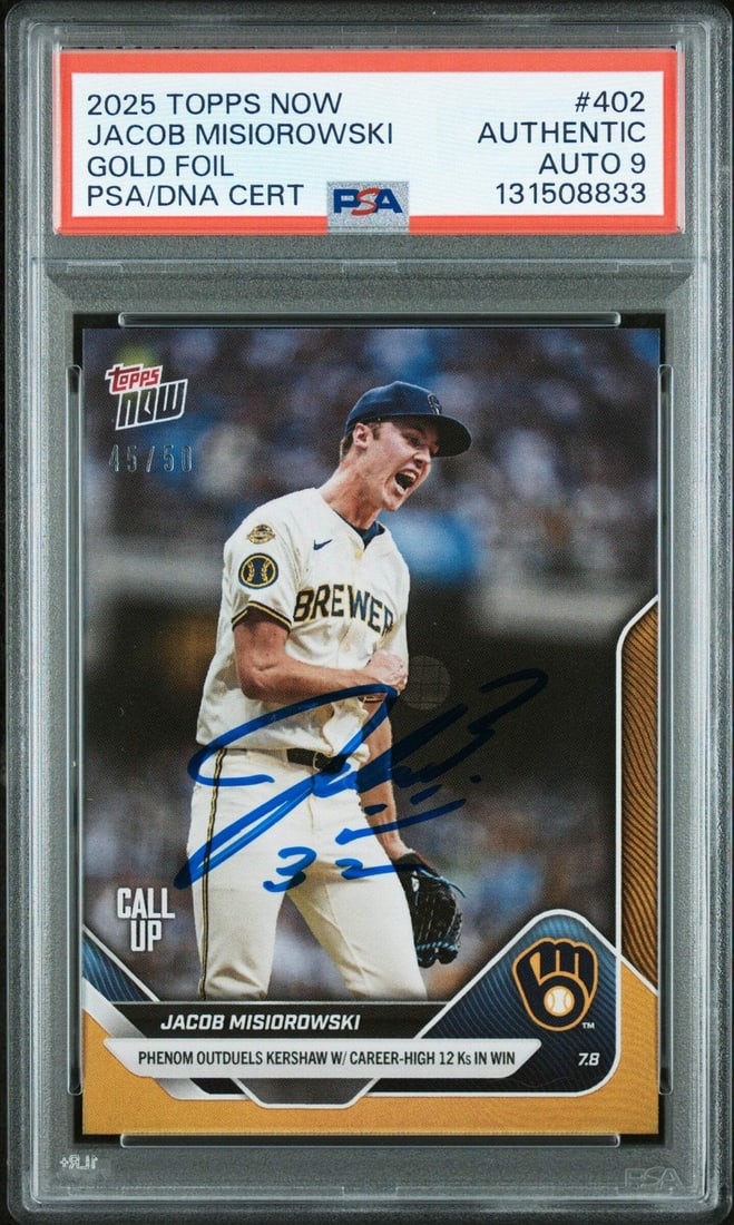 Jacob Misiorowski 2025 Topps Now Gold /50 Rookie Card PSA 9 Auto (1 of 2)