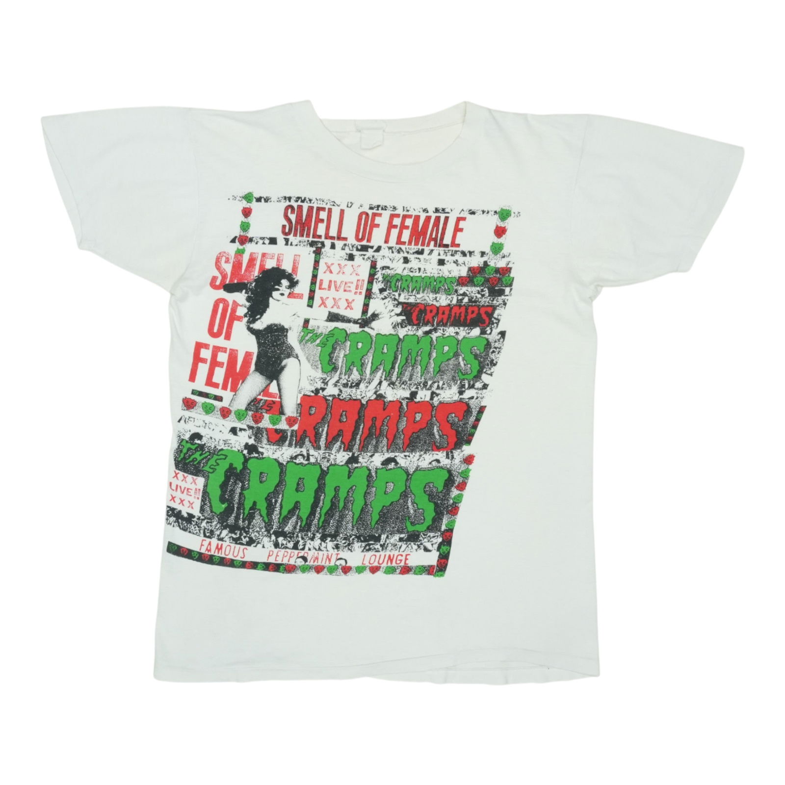 Vintage 1980s The Cramps Smell Of Female White Cotton T Shirt: Vintage 1980s The Cramps Smell Of Female White Cotton T Shirt This is an original vintage 1980s The Cramps Smell Of Female shirt. It features white 100% cotton fabric with no back graphics. The shirt