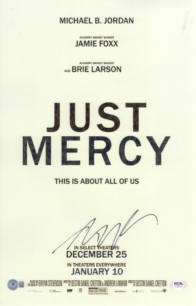 Michael B. Jordan Autographed 11X17 Just Mercy Photo Beckett Authenticated: Michael B. Jordan Autographed 11X17 Just Mercy Photo Beckett Authenticated This striking 11X17 photograph features the signature of acclaimed actor Michael B. Jordan, known for his powerful performanc