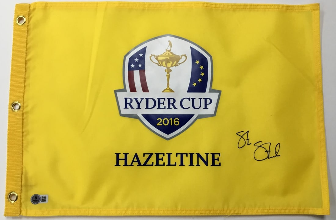Steve Stricker Signed 2016 Ryder Cup Hazeltine Flag Beckett Authenticated BR77363: Steve Stricker Signed 2016 Ryder Cup Hazeltine Flag Beckett Authenticated BR77363 Celebrate the excitement of the 2016 Ryder Cup with this officially licensed pin flag, expertly signed by PGA star Ste