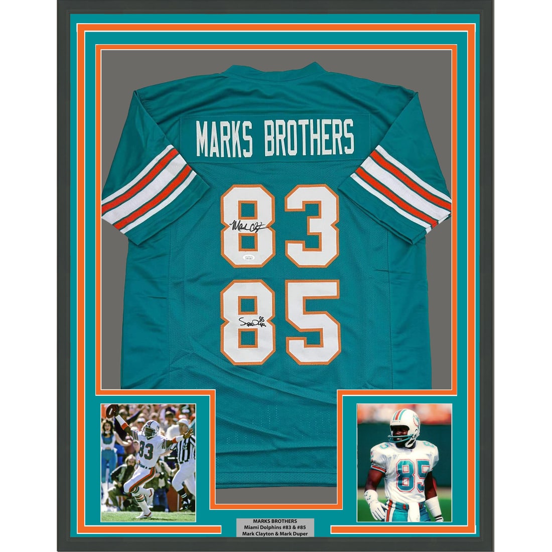 Miami Dolphins Marks Brothers Signed Framed Jersey 35x39 JSA Authenticated (1 of 2)