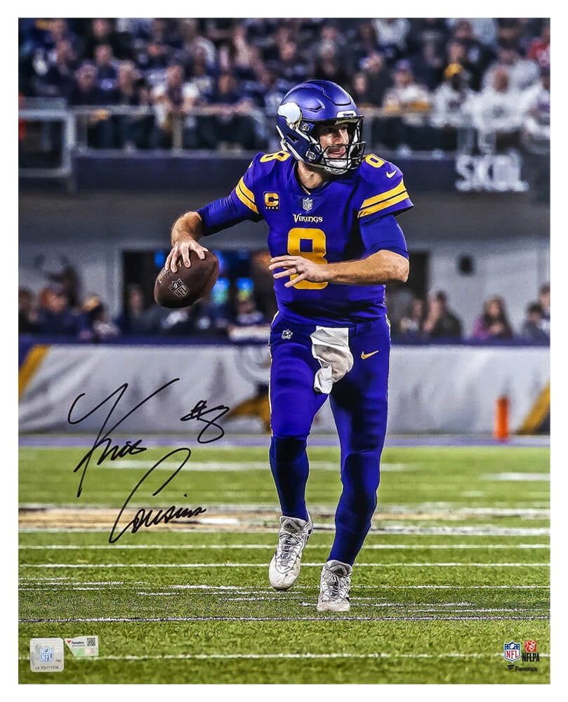 Kirk Cousins Signed Vikings Purple Jersey Action 16x20 Photo with Fanatics COA: Kirk Cousins Signed Vikings Purple Jersey Action 16x20 Photo with Fanatics COA Capture a stunning moment in football with this Kirk Cousins signed Minnesota Vikings purple jersey action 16x20 photo. T