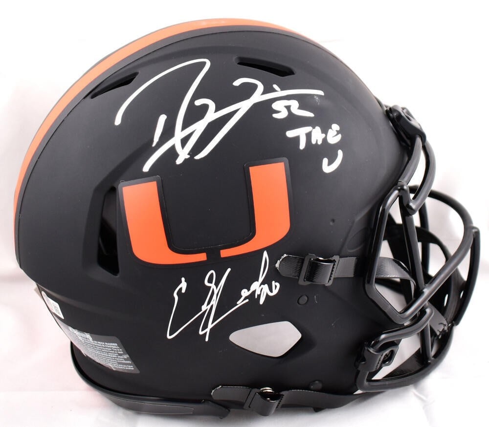 Ed Reed Ray Lewis Signed Miami Hurricanes F/S Helmet Beckett Authenticated: Ed Reed Ray Lewis Signed Miami Hurricanes F/S Helmet Beckett Authenticated This authentic full-size helmet features signatures from two legendary Miami Hurricanes players, Ed Reed and Ray Lewis. The h