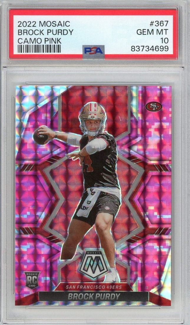 2022 Mosaic Brock Purdy #367 Camo Pink Rookie Card PSA 10 Gem (1 of 2)