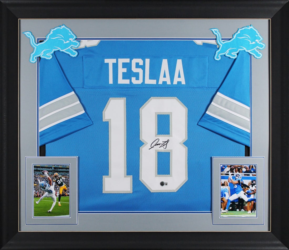 Isaac TeSlaa Signed Blue Pro Style Framed Jersey BAS Authenticated Detroit Lions: Isaac TeSlaa Signed Blue Pro Style Framed Jersey BAS Authenticated Detroit Lions This authentic, autographed blue pro style jersey features the signature of Isaac TeSlaa, a player for the Detroit Lion