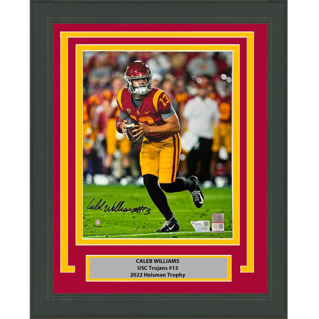 Framed Autographed Caleb Williams USC Trojans 8x10 Photo Fanatics COA: Framed Autographed Caleb Williams USC Trojans 8x10 Photo Fanatics COA This professionally framed and matted 8x10 photo of Caleb Williams, the standout player from the USC Trojans, features an authenti