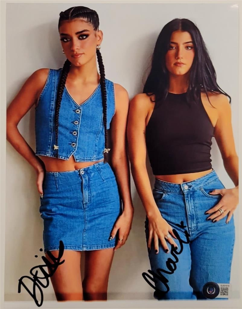 Dixie & Charli D'Amelio Signed 8x10 Photo TikTok Beckett Authenticated: Dixie & Charli D'Amelio Signed 8x10 Photo TikTok Beckett Authenticated This is an original 8x10 photo featuring Dixie and Charli D'Amelio, both signed by the stars themselves. The signature comes with