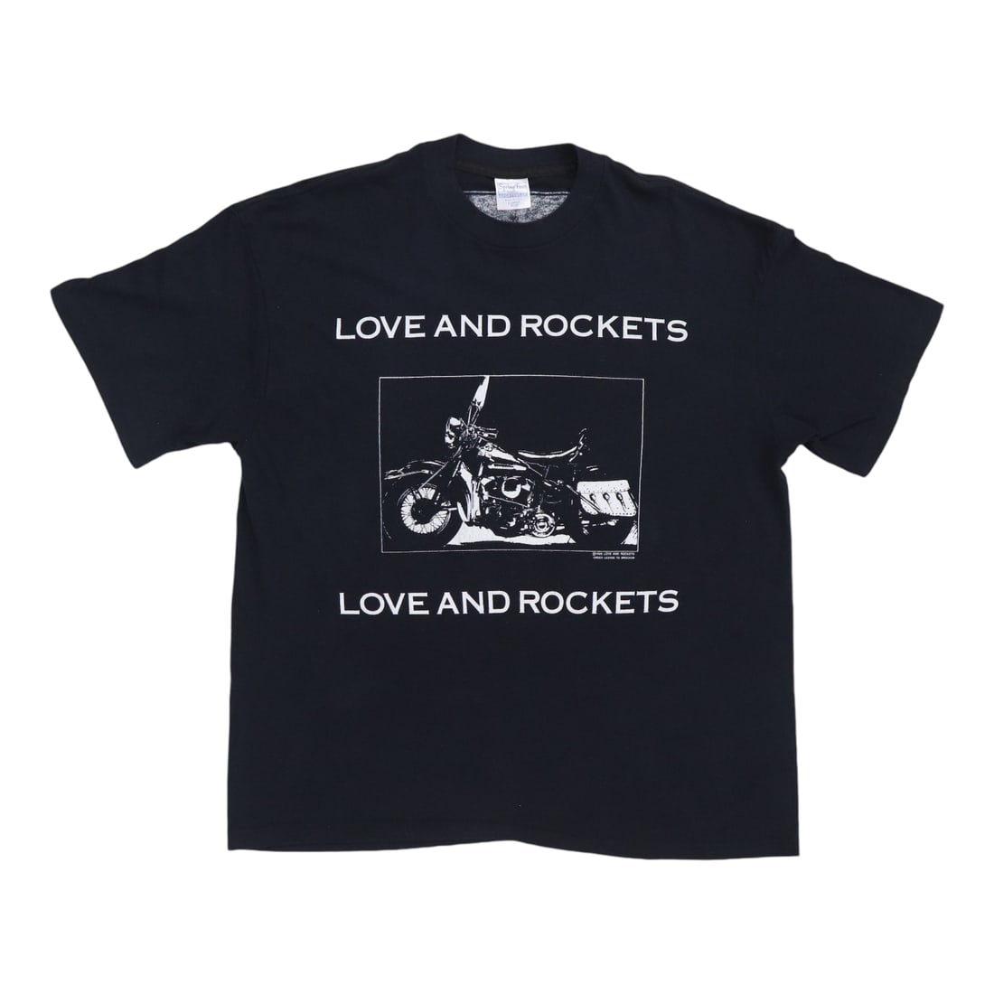 Vintage 1989 Love and Rockets Poly Cotton Black Graphic T Shirt: Vintage 1989 Love and Rockets Poly Cotton Black Graphic T Shirt This is an original vintage 1989 Love and Rockets shirt featuring front and back graphics. The shirt is made from a 50/50 poly/cotton bl
