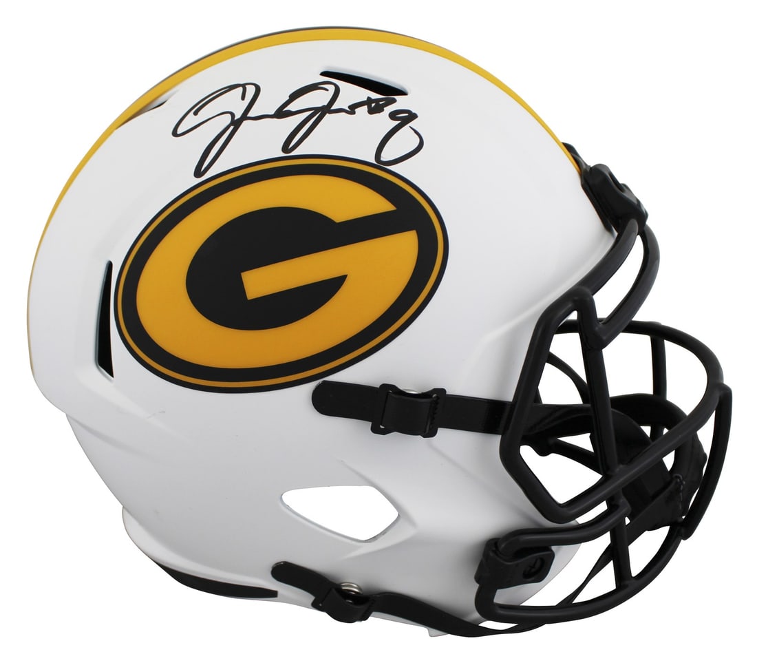 Josh Jacobs Autographed Lunar Riddell Helmet Green Bay Packers BAS Witnessed: Josh Jacobs Autographed Lunar Riddell Helmet Green Bay Packers BAS Witnessed This autographed alternate Lunar Riddell full-size Speed Replica helmet has been personally signed by Josh Jacobs of the Gr
