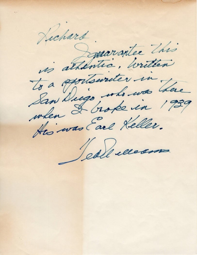 Ted Williams Autographed Letter Boston Braves JSA Authenticated (1 of 2)