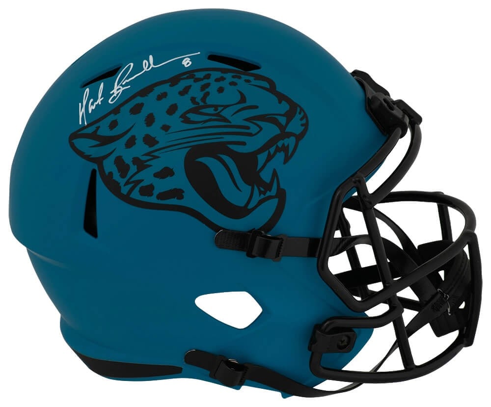 Mark Brunell Signed Jaguars RAVE Full Size Replica Helmet with COA: Mark Brunell Signed Jaguars RAVE Full Size Replica Helmet with COA This is a signed full-size replica helmet of Mark Brunell, a notable player for the Jacksonville Jaguars. The helmet is a RAVE model