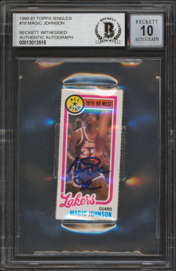 Magic Johnson Signed 1980 Topps #18 Card Auto 10 BAS Slabbed Lakers (1 of 2)