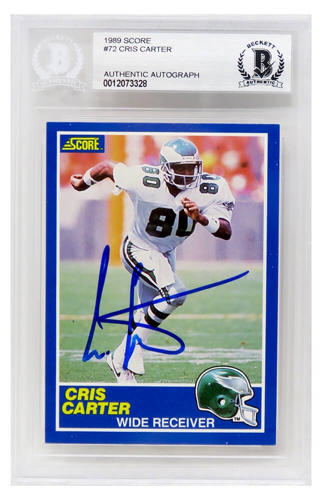Cris Carter Autographed 1989 Score Rookie Card Beckett Eagles NFL (1 of 2)