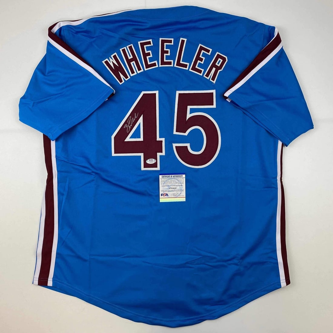 Zack Wheeler Autographed Blue Retro Jersey PSA/DNA COA MLB Collectible: Zack Wheeler Autographed Blue Retro Jersey PSA/DNA COA MLB Collectible This autographed Zack Wheeler Philadelphia Blue Retro Jersey is a unique collectible for any baseball fan. The jersey features th
