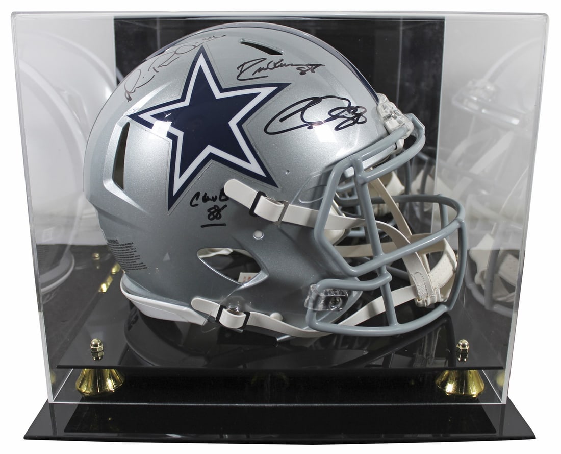 Drew Pearson CeeDee Lamb Michael Irvin Signed Cowboys Helmet with Display Case BAS (1 of 4)