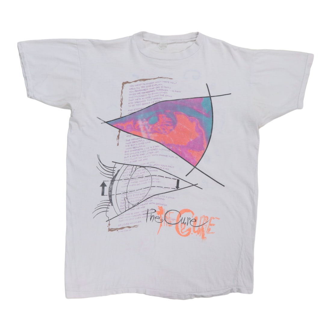 Vintage 1987 The Cure Kissing Tour White Cotton Band T-Shirt: Vintage 1987 The Cure Kissing Tour White Cotton Band T-Shirt This is an original vintage 1987 The Cure Kissing Tour shirt, featuring front and back graphics. The shirt is made from 100% cotton and com