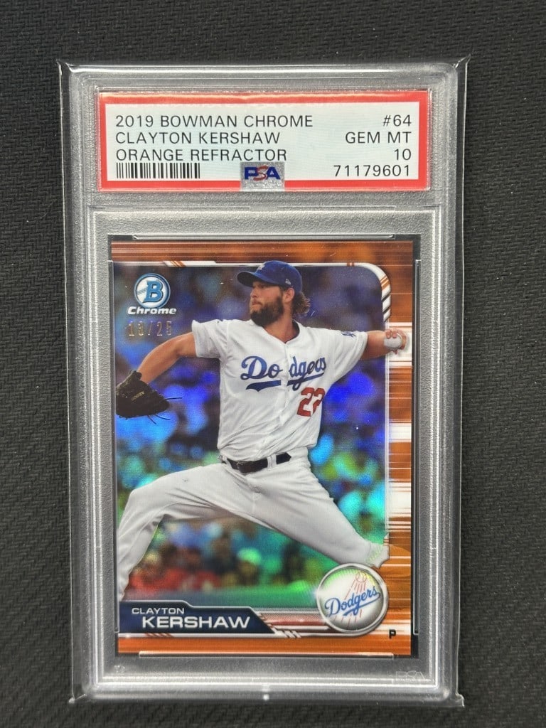 Clayton Kershaw 2019 Bowman Chrome Orange Refractor PSA 10 #64 Dodgers 13/25 (1 of 2)