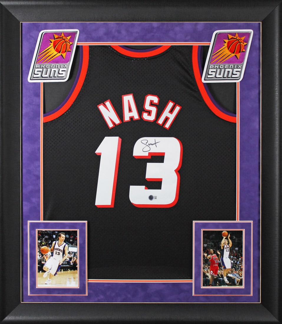 Steve Nash Signed Black Mitchell & Ness 1996-97 Jersey Framed BAS Witnessed (1 of 2)