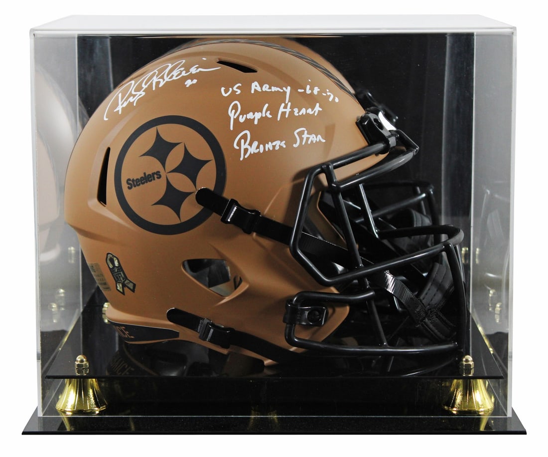 Rocky Bleier Signed 2023 Steelers Helmet with Inscription BAS Authenticated: Rocky Bleier Signed 2023 Steelers Helmet with Inscription BAS Authenticated This is an autographed Pittsburgh Steelers full-size speed replica helmet personally signed by Rocky Bleier, featuring the i