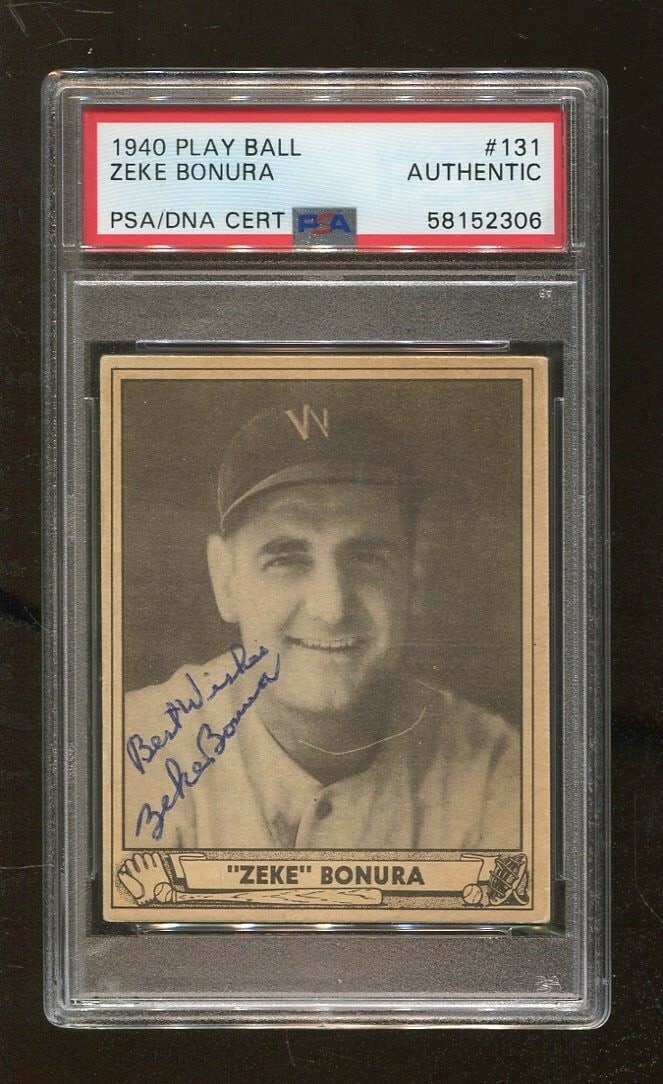 Zeke Bonura 1940 Play Ball #87 Signed Baseball Card PSA/DNA: Zeke Bonura 1940 Play Ball #87 Signed Baseball Card PSA/DNA This is an original 1940 Play Ball baseball card featuring the signature of Zeke Bonura, a notable player from the MLB. The card is authenti