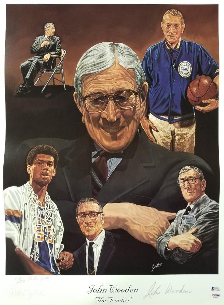 Kareem Abdul-Jabbar John Wooden Signed Limited Edition 22x28 Lithograph PSA COA (1 of 4)