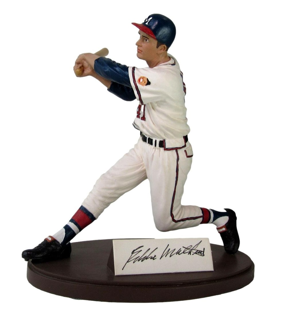 1994 Eddie Mathews Signed Braves Gartlan Figurine Number 568 of 1978 with Box: 1994 Eddie Mathews Signed Braves Gartlan Figurine Number 568 of 1978 with Box This is an original 1994 Gartlan figurine statue of Eddie Mathews from the Braves, hand-signed and numbered 568 out of 197