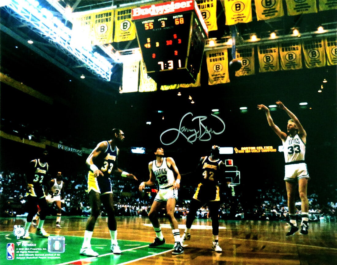 Larry Bird Signed 16x20 Photo Boston Celtics 3-Point Shot Hologram: Larry Bird Signed 16x20 Photo Boston Celtics 3-Point Shot Hologram Celebrate the legendary Larry Bird with this signed 16x20 photo capturing his iconic 3-point shot against the Lakers. This original a