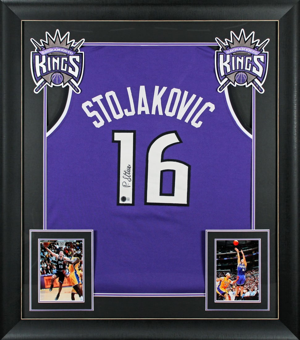 Peja Stojakovic Signed Purple Framed Jersey BAS Witnessed Sacramento Kings (1 of 2)