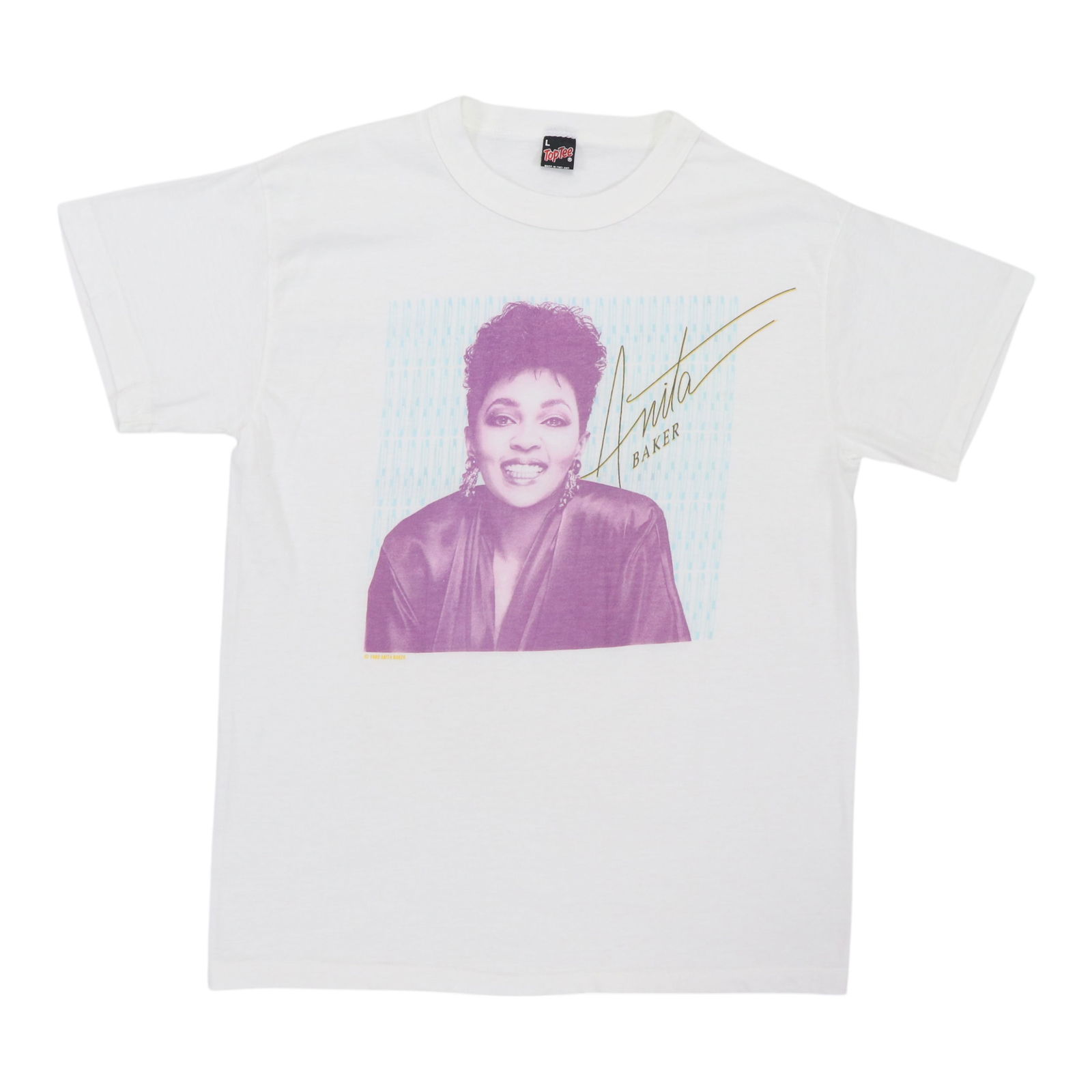 Vintage 1988 Anita Baker White Poly Cotton T-Shirt Size Large: Vintage 1988 Anita Baker White Poly Cotton T-Shirt Size Large This is an original vintage 1988 Anita Baker shirt, not a modern reproduction. The shirt is white and made from a 50/50 poly/cotton blend.