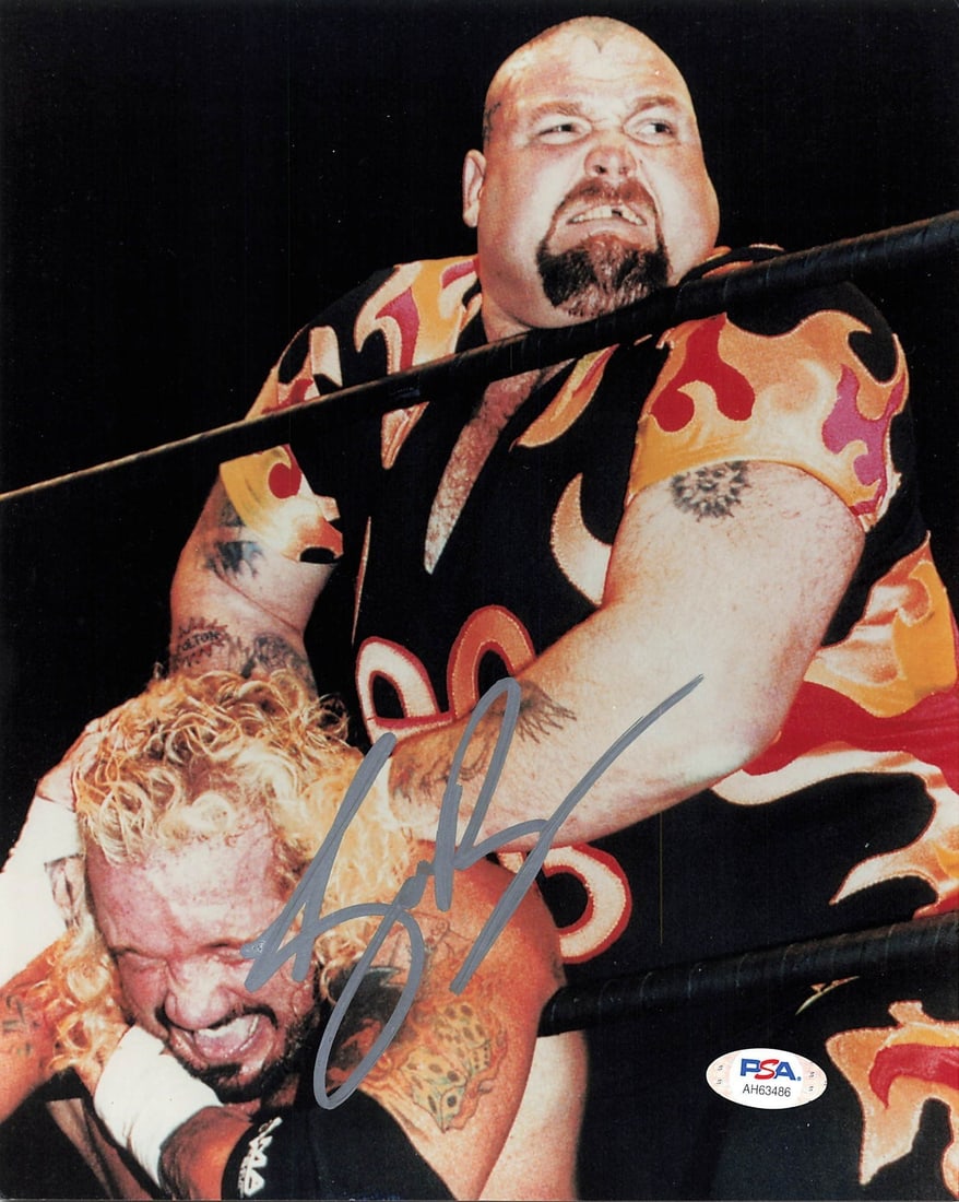 Scott Bam Bam Bigelow Signed 8x10 Photo with PSA/DNA WWE Authenticity: Scott Bam Bam Bigelow Signed 8x10 Photo with PSA/DNA WWE Authenticity This is an original 8x10 photograph featuring the iconic wrestler Scott Bam Bam Bigelow from WWE. The photograph is signed by Bam