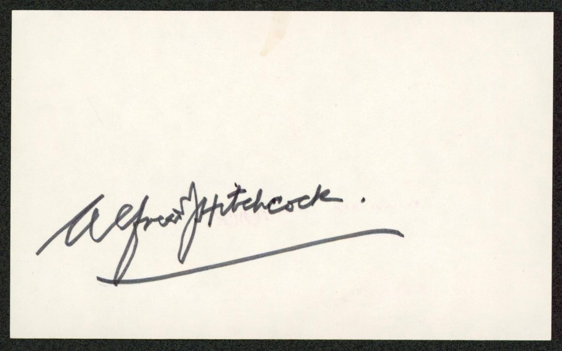 Alfred Hitchcock The Birds Signed 3x5 Index Card Beckett COA: Alfred Hitchcock The Birds Signed 3x5 Index Card Beckett COA This authentic autographed 3x5 index card features the signature of legendary filmmaker Alfred Hitchcock, known for his classic thriller 'T