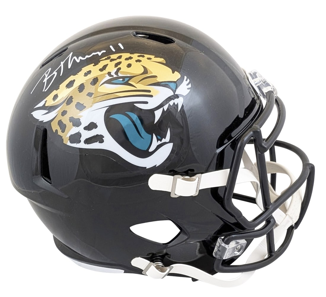 Brian Thomas Jr. Signed Jaguars Full Size Speed Helmet with Fanatics Hologram: Brian Thomas Jr. Signed Jaguars Full Size Speed Helmet with Fanatics Hologram This authentic Full Size Speed Replica Helmet has been personally signed by Brian Thomas Jr., a player for the Jacksonvill