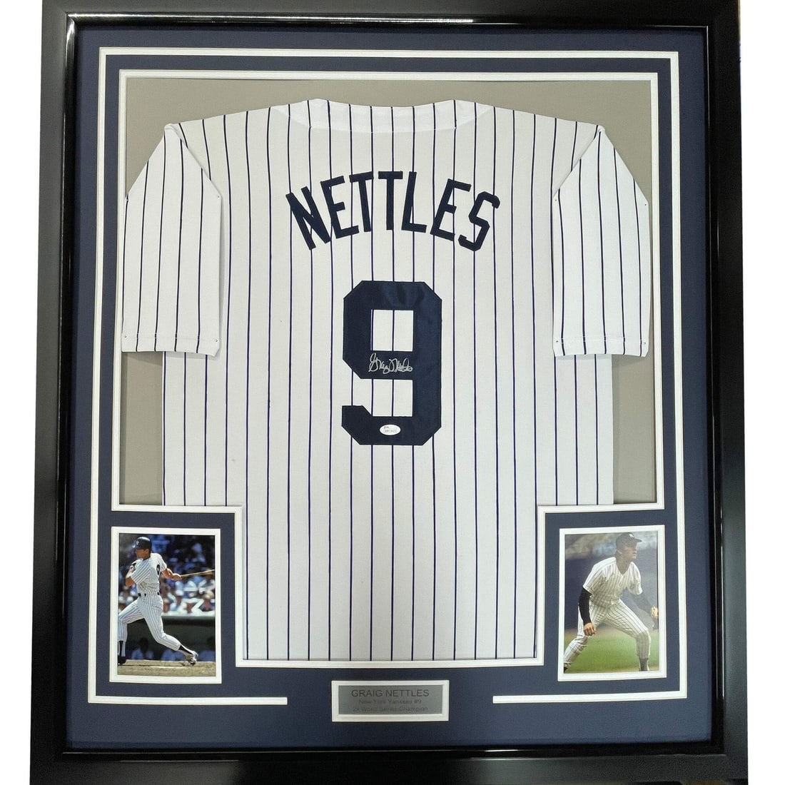 Framed Autographed Graig Nettles Yankees Jersey with JSA COA 33x42: Framed Autographed Graig Nettles Yankees Jersey with JSA COA 33x42 Celebrate the legacy of Graig Nettles with this stunning framed autographed New York Yankees pinstripe jersey. Measuring 33x42 inches