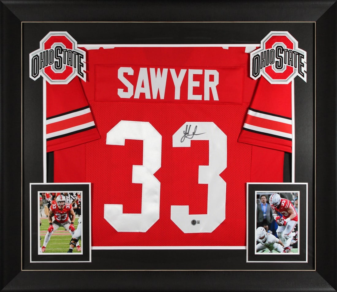 Jack Sawyer Signed Ohio State Framed Jersey BAS Witnessed Authentic: Jack Sawyer Signed Ohio State Framed Jersey BAS Witnessed Authentic Celebrate your passion for Ohio State football with this authentic signed red pro style framed jersey, personally autographed by Jac