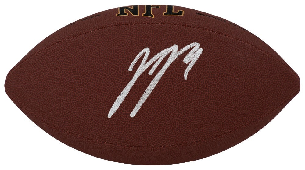 J.J. McCarthy Signed Wilson NFL Football with Beckett COA: J.J. McCarthy Signed Wilson NFL Football with Beckett COA This is a full-size NFL football featuring the signature of J.J. McCarthy, a player for the Minnesota Vikings. The ball is a Wilson Super Grip
