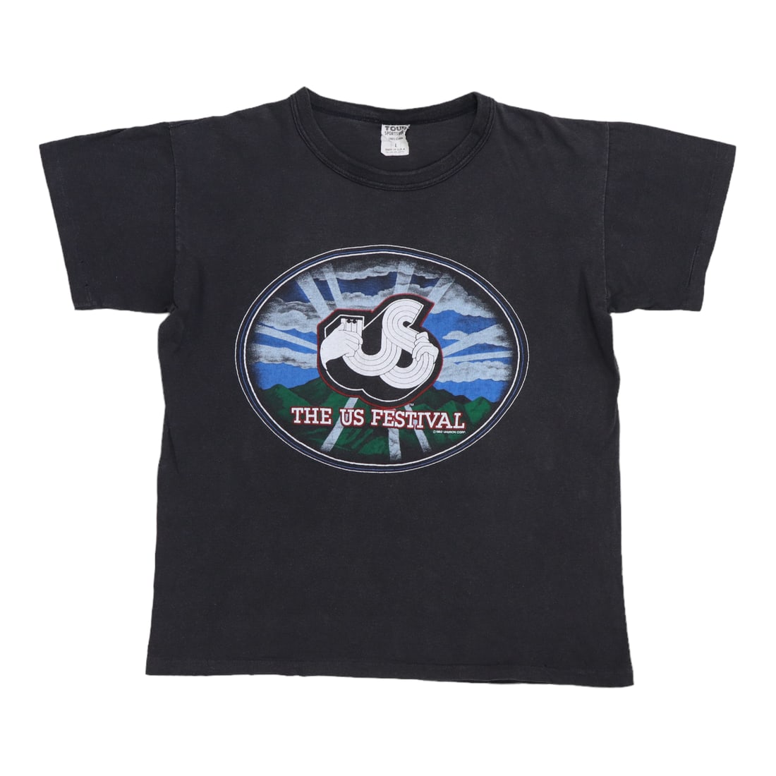 Vintage 1982 US Festival Black Concert T-Shirt 100 Percent Cotton: Vintage 1982 US Festival Black Concert T-Shirt 100 Percent Cotton This is an original vintage 1982 US Festival Concert shirt. It features both front and back graphics and is made from 100% cotton in b