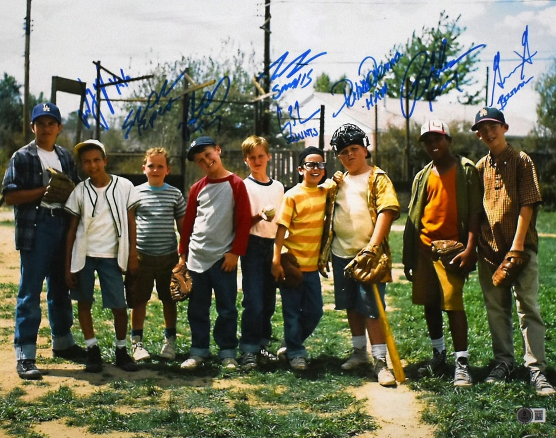 16x20 Photograph Signed by Eight Sandlot Cast Members Beckett Hologram: 16x20 Photograph Signed by Eight Sandlot Cast Members Beckett Hologram This is an original 16x20 photograph autographed by eight members of the Sandlot cast. The photo features inscriptions and comes
