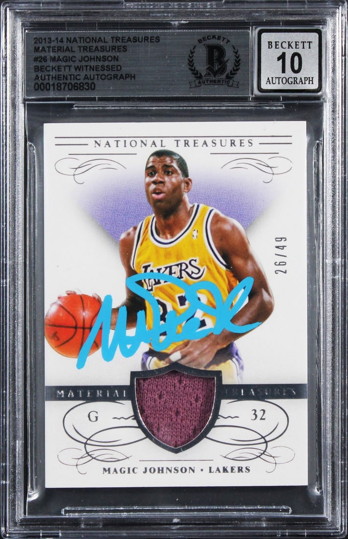 2013 National Treasures Material Treasures #26 Magic Johnson Auto Card BAS 10 Slab (1 of 2)