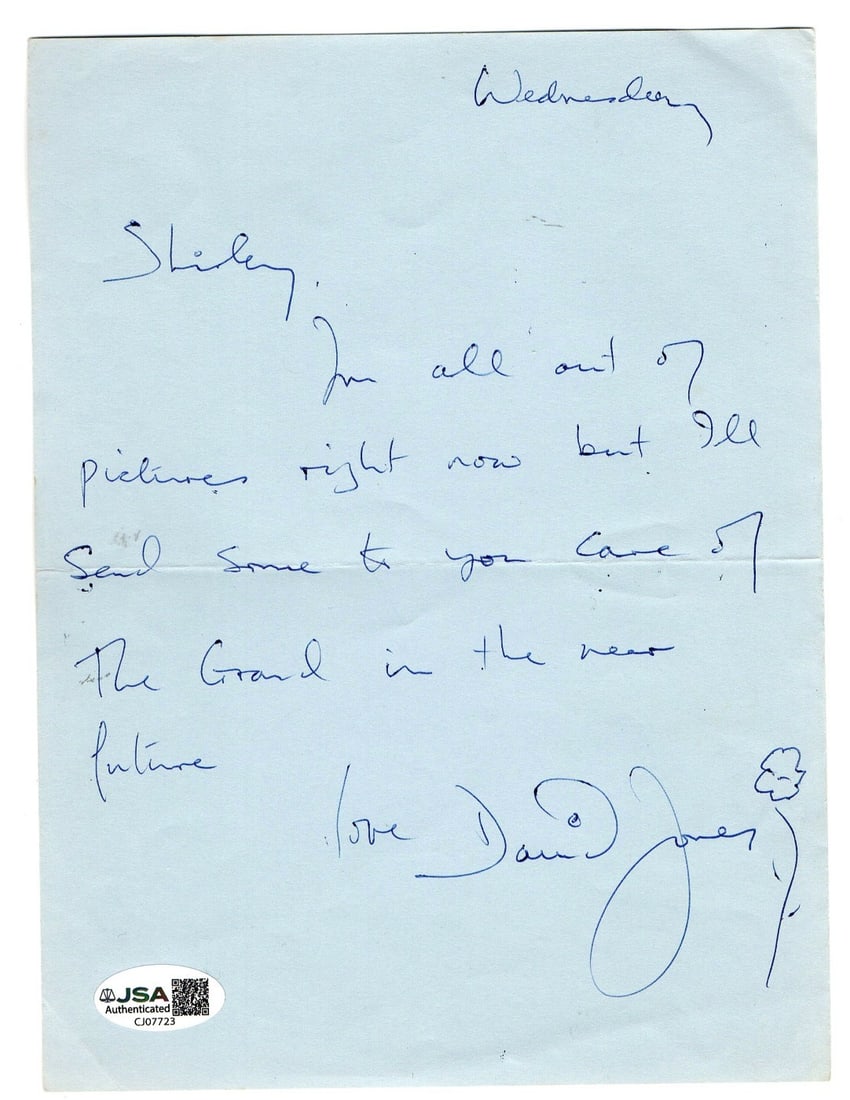 Vintage Personal Letter Signed by Davy Jones with JSA Authentication (1 of 1)
