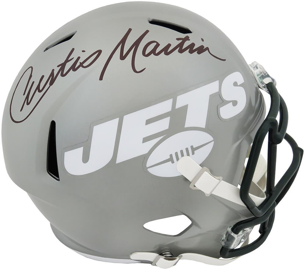 Curtis Martin Signed Jets Riddell Full Size Helmet with COA: Curtis Martin Signed Jets Riddell Full Size Helmet with COA This is a Curtis Martin signed New York Jets FLASH Riddell full-size speed replica helmet, a must-have for any football fan. The helmet feat