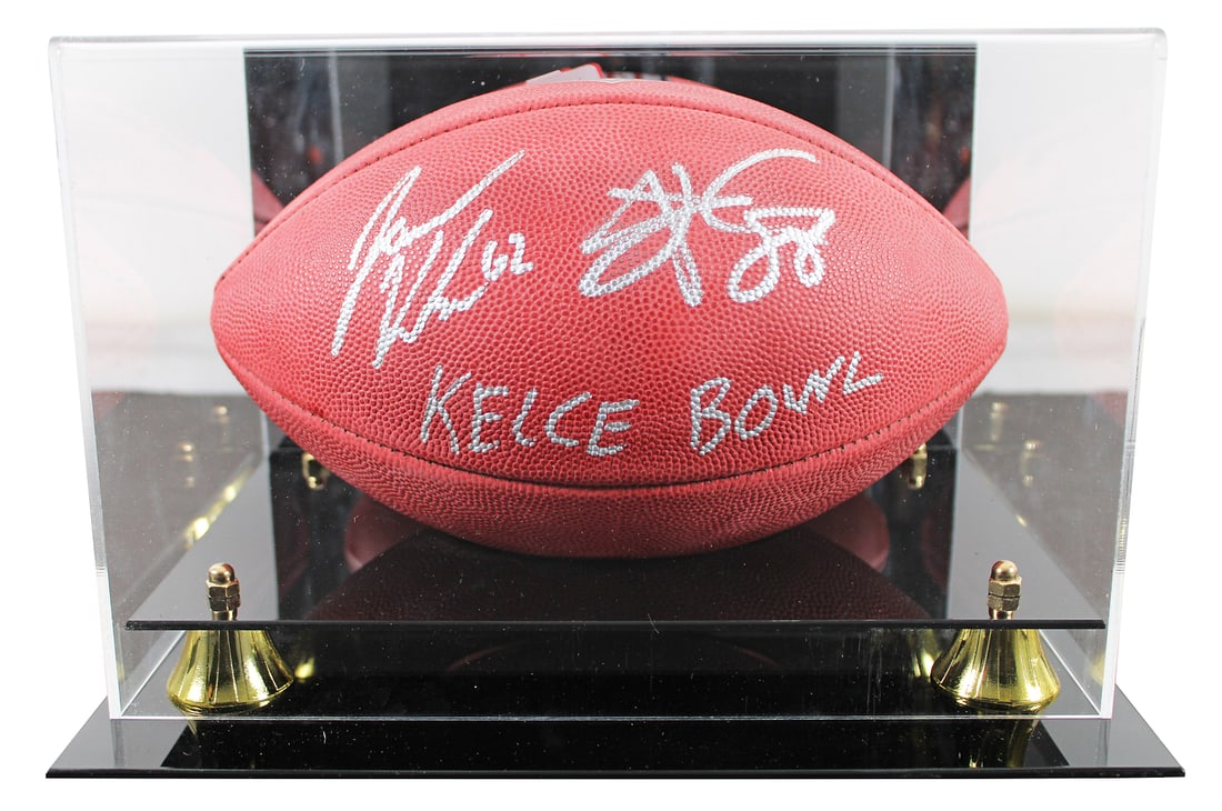 Travis Kelce Jason Kelce Signed Wilson Duke Football with Display Case BAS (1 of 5)