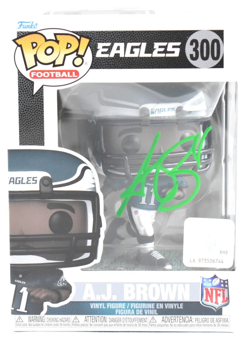 AJ Brown Signed Funko Pop #300 Philadelphia Eagles Beckett W Holo: AJ Brown Signed Funko Pop #300 Philadelphia Eagles Beckett W Holo Add a unique collectible to your NFL memorabilia with this AJ Brown Autographed Philadelphia Eagles Funko Pop #300. This figure repres