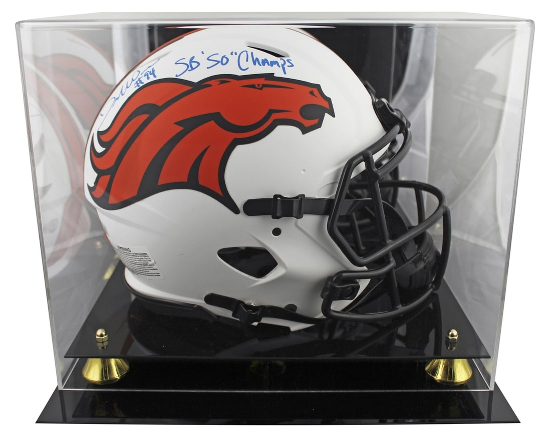 DeMarcus Ware Signed Denver Broncos Lunar Helmet with BAS Authentication: DeMarcus Ware Signed Denver Broncos Lunar Helmet with BAS Authentication This authentic full-size Speed Proline helmet features a stunning alternate Lunar design and is personally signed by DeMarcus W