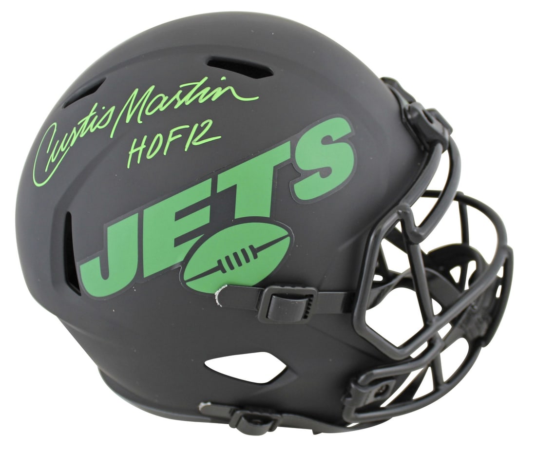 New York Jets Curtis Martin Signed Eclipse Helmet HOF 12 PSA Authenticated: New York Jets Curtis Martin Signed Eclipse Helmet HOF 12 PSA Authenticated This autographed New York Jets Eclipse Riddell Full Size Speed Replica Helmet features the signature of Hall of Famer Curtis