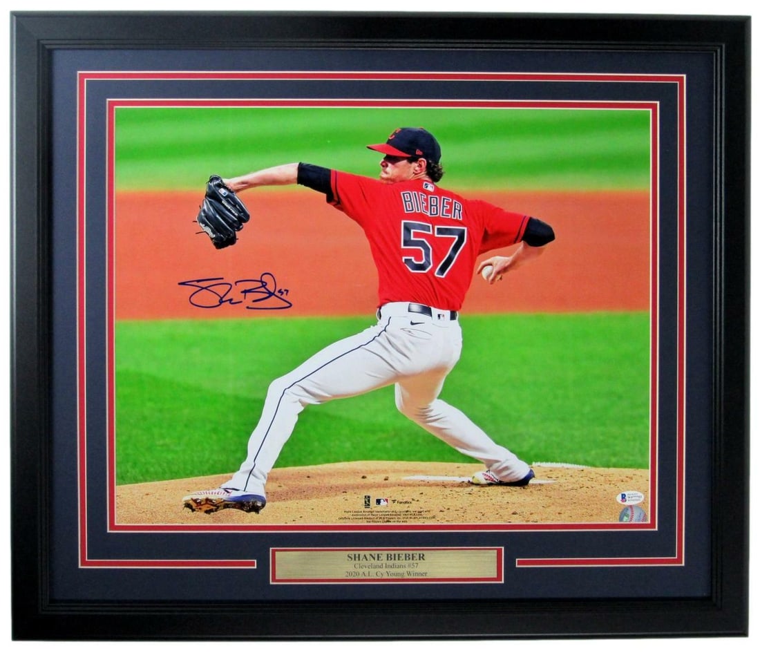 Shane Bieber Indians Signed Framed 16x20 Photo BAS Beckett Authenticated (1 of 4)