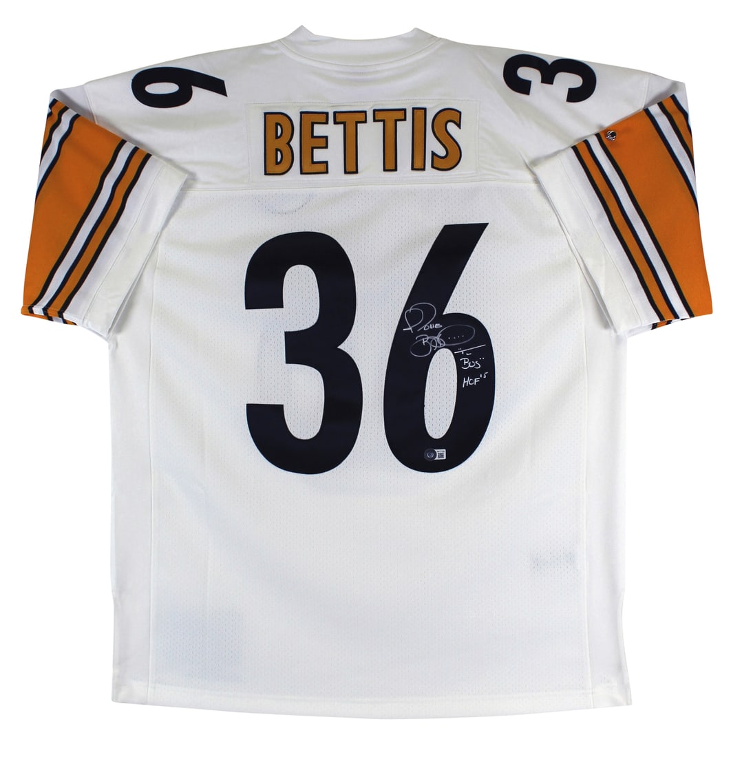 Jerome Bettis Signed White Mitchell & Ness Jersey HOF 15 BAS Witnessed: Jerome Bettis Signed White Mitchell & Ness Jersey HOF 15 BAS Witnessed Celebrate the legacy of football with this authentic, autographed Jerome Bettis jersey from the Pittsburgh Steelers. This white M
