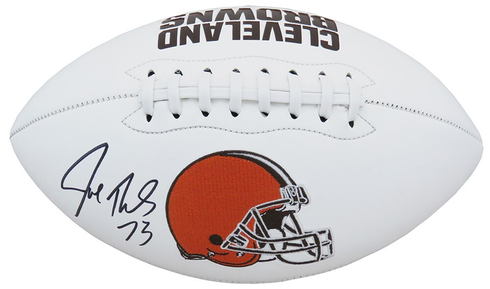 Joe Thomas Signed Full Size Cleveland Browns Football with COA: Joe Thomas Signed Full Size Cleveland Browns Football with COA This is a full-size Cleveland Browns logo football signed by NFL legend Joe Thomas. Known for his exceptional skills on the field, Thomas