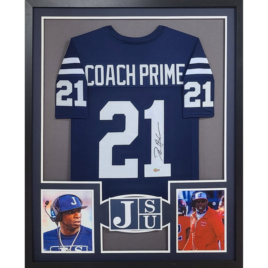 Deion Sanders Signed Framed Jersey Beckett Authenticated Jackson State: Deion Sanders Signed Framed Jersey Beckett Authenticated Jackson State This autographed Deion Sanders framed jersey is a must-have for any sports memorabilia collector. Authenticated by Beckett, a lea