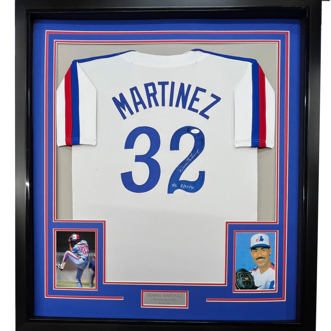Framed Dennis Martinez Autographed Montreal Expos Jersey with JSA COA: Framed Dennis Martinez Autographed Montreal Expos Jersey with JSA COA Showcase your love for baseball with this professionally framed and autographed Dennis Martinez Montreal Expos jersey. Measuring 3