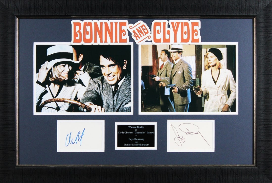 Warren Beatty Faye Dunaway Bonnie and Clyde Signed Framed Display BAS (1 of 3)